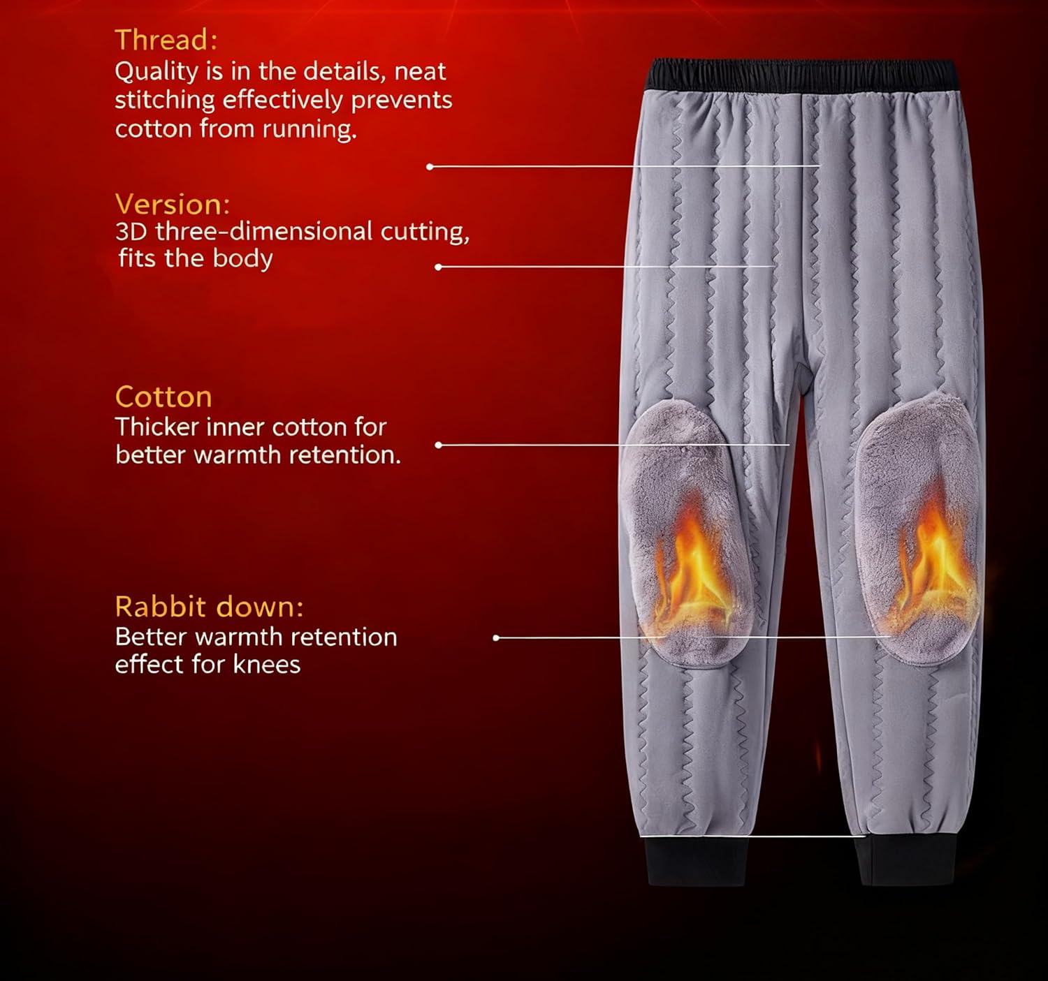 Mens Winter Sweatpants with Thick Fleece Lining Thermal Lined Pants with Zipper Pockets - Image 3
