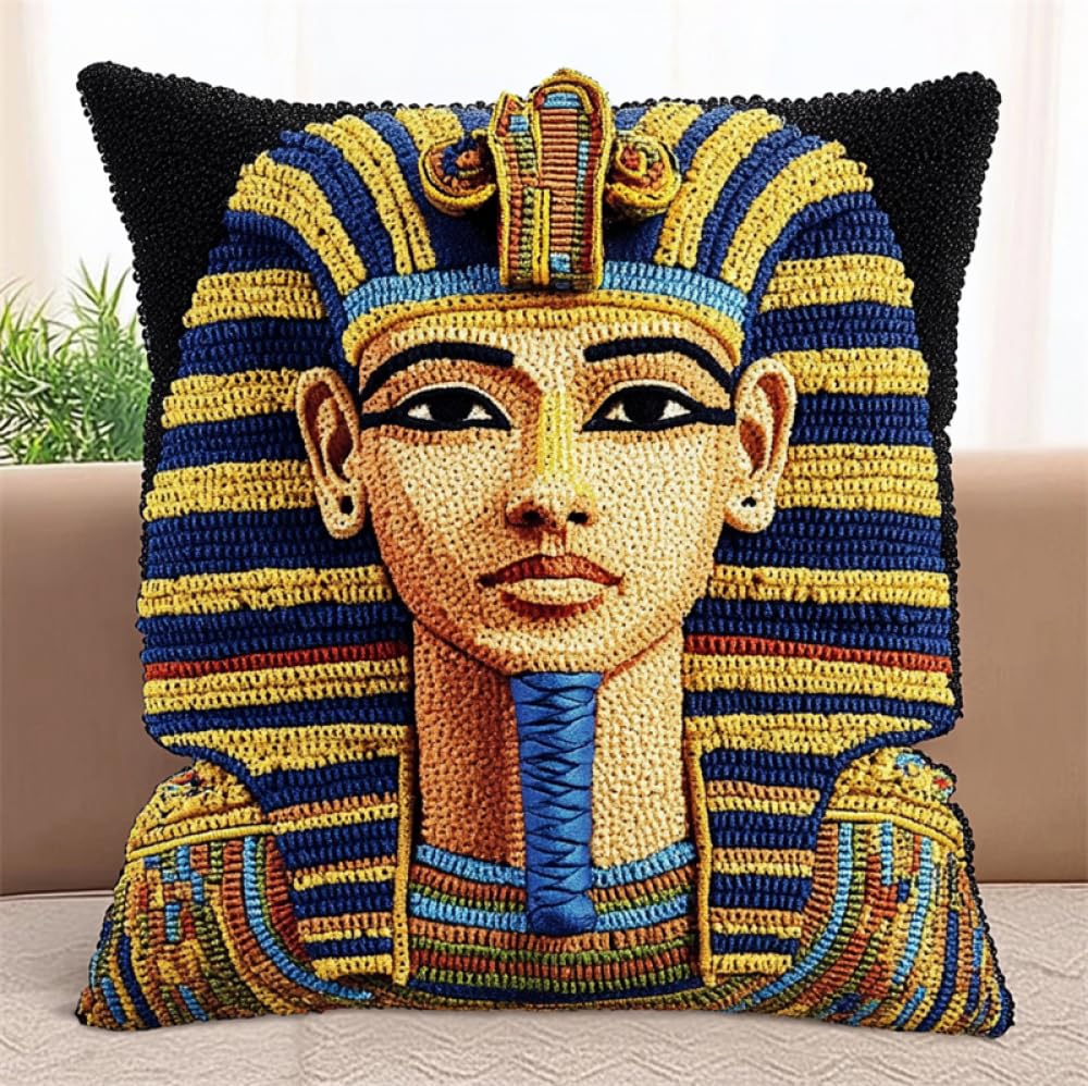 Kitquiver DIY Latch Hook Kit Fantasy Egyptian King DIY Latch Hook Rug Kit for Beginners Embroidery Cushion Canvasfor Adult Beginners 17x17in
