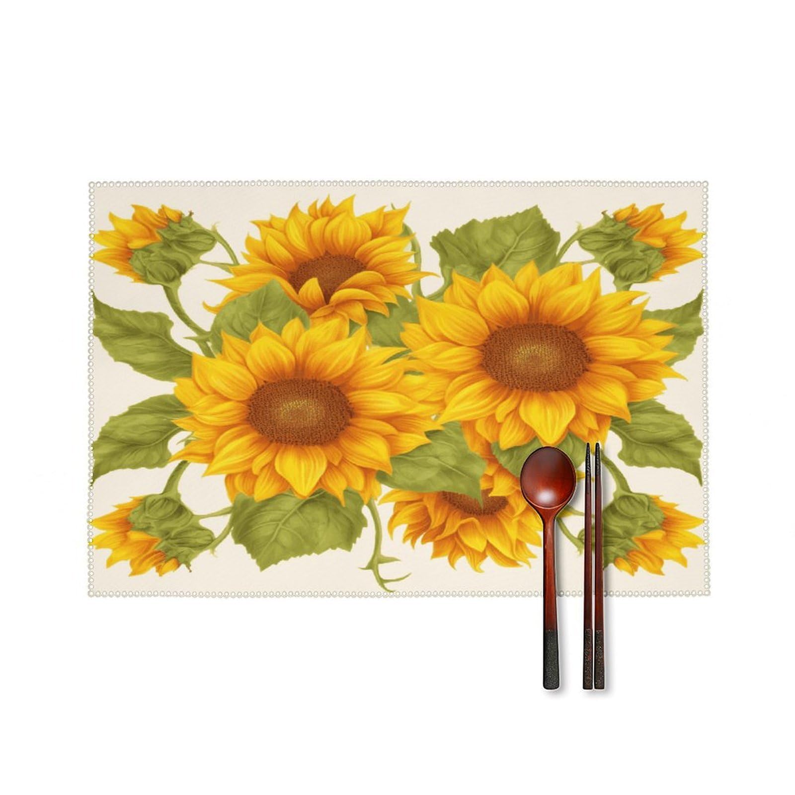 Fekiloot Style Fresh Sunflower Placemats Set Of 6,Table Mat
