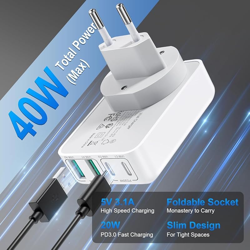 Acezeek 40W USB-C gyors töltő 4 porttal iPhone Samsung telefonokhoz