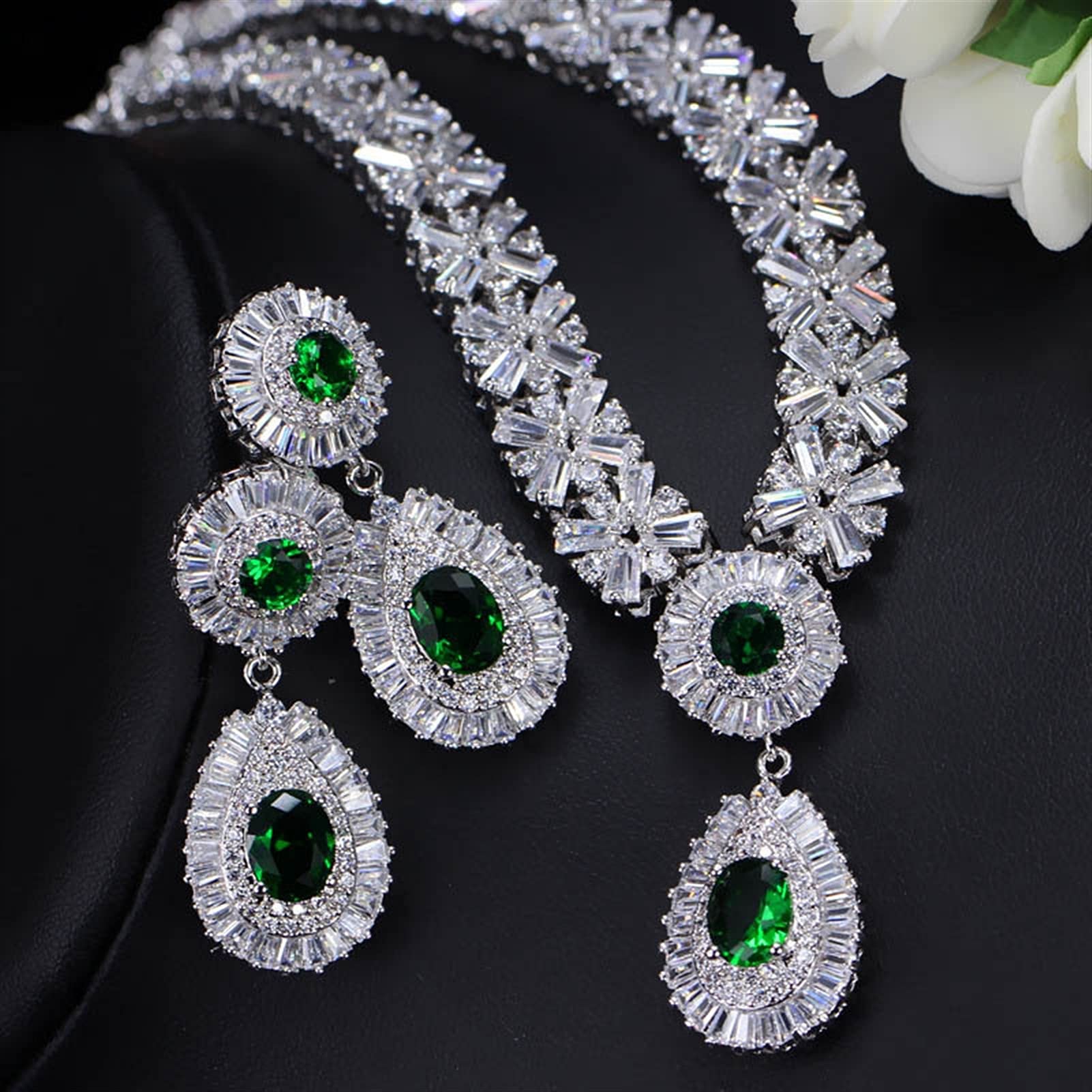 Joyería Color Oro Amarillo Cuentas de circonia cúbica Verde Conjuntos de Joyas de Boda para Novias de Boda