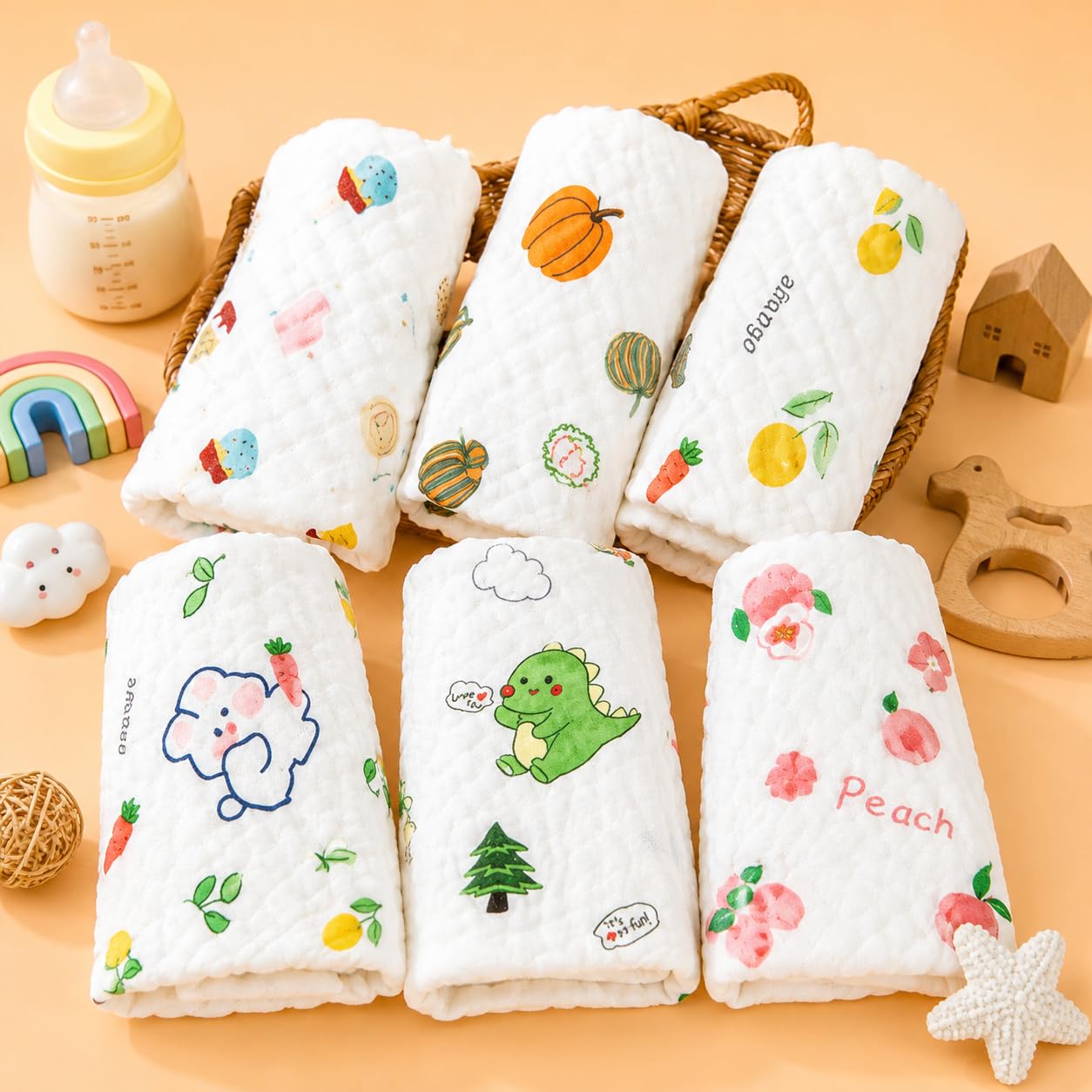 CLUZE Baby Face Towel/Cotton Handkerchief For Women, Six Layered- Printed White Newborn Baby/Rumal/Hanky for Girls and Kids School- Extra Soft And Super Absorbent (25x25CM) (8)-image-16