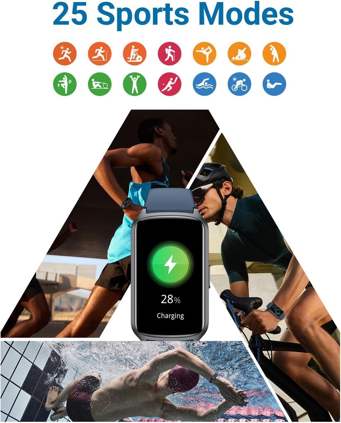 Rastreador de fitness con frecuencia cardíaca 24/7, oxígeno en sangre, presión arterial, rastreador de sueño, contador de pasos, rastreadores de actividad impermeables 5ATM y relojes inteligentes para