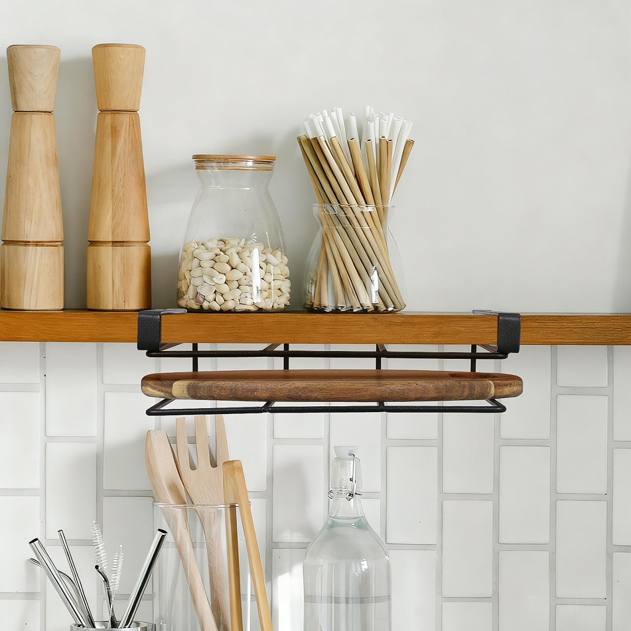 Housoutil Stainless Steel Under Cabinet Cutting Board Holder, One-Layer Chopping Board Holder, Space-Saving Rack for Countertop and Cabinet Door Storage - Image 8