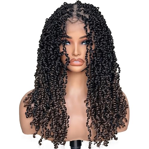 Ombre Chocolate Brown 13x6 Soft Faux Locs Lace Front Wig with Baby Hair Synthetic Pre-twisted Fluffy Goddess Soft Braids Wig (Cocoa Bean)