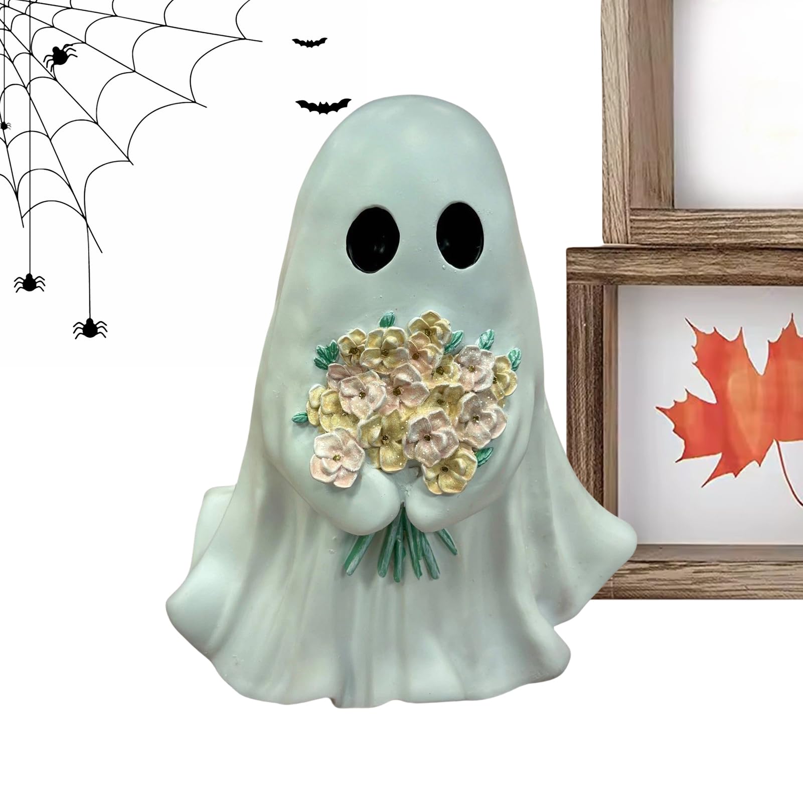 Figurine fantôme en résine avec fleurs pour cheminée et buffet