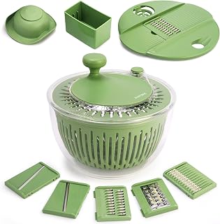 SUSTEAS Large 4.25Qt Salad Spinner with 5-Blade Slicer, Egg Yolk Strainer - Wash, Dry & Chop Veggies Fast