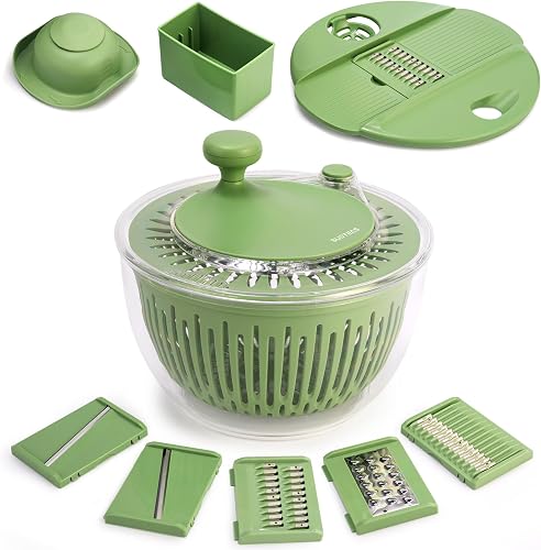 SUSTEAS Salad Spinner Large, Lettuce Spinner with 5 Blade Slicer, 5Qt