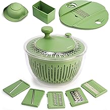 SUSTEAS Salad Spinner Large, Vegetables Wash Bowl, Fruits &amp; Herb Lettuce Dryer with 5 Blade Slicer Egg Yolk Strainer Shredder for Efficient Salad Preparation and Food Washing, 4.25Qt