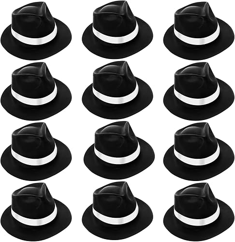 Miniatura 7 de Sureio Sombrero de gángster de 12 piezas, sombreros de plástico para caballeros, sombreros de disfraz de gángster para hombres, mujeres, niños,