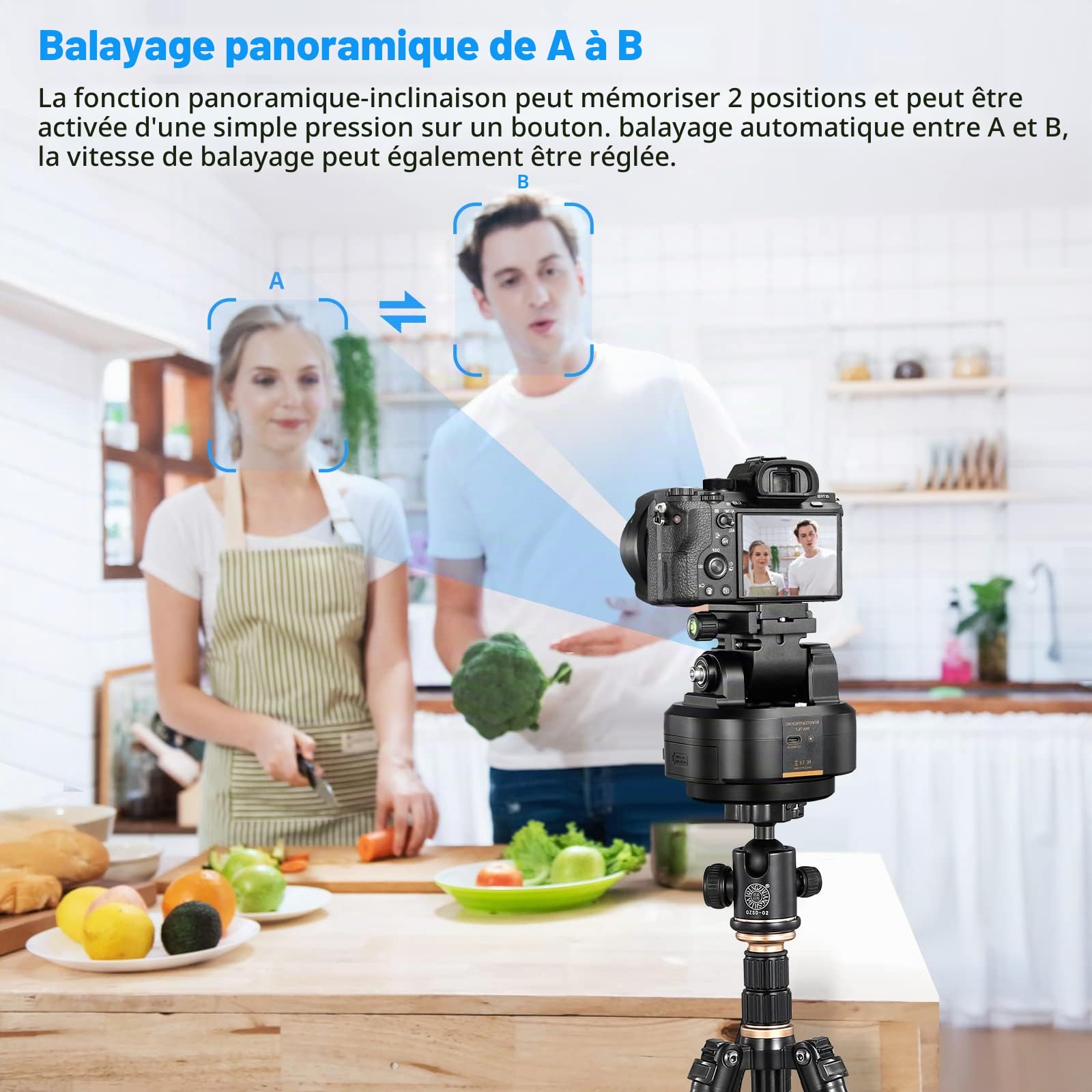 Soonpho M6 Tête de trépied panoramique électrique motorisée à 360 degrés avec pince pour téléphone et télécommande AI Face Tracking Reconnaissance des gestes AB Deux points pour DSLR,Trépied,Téléphone