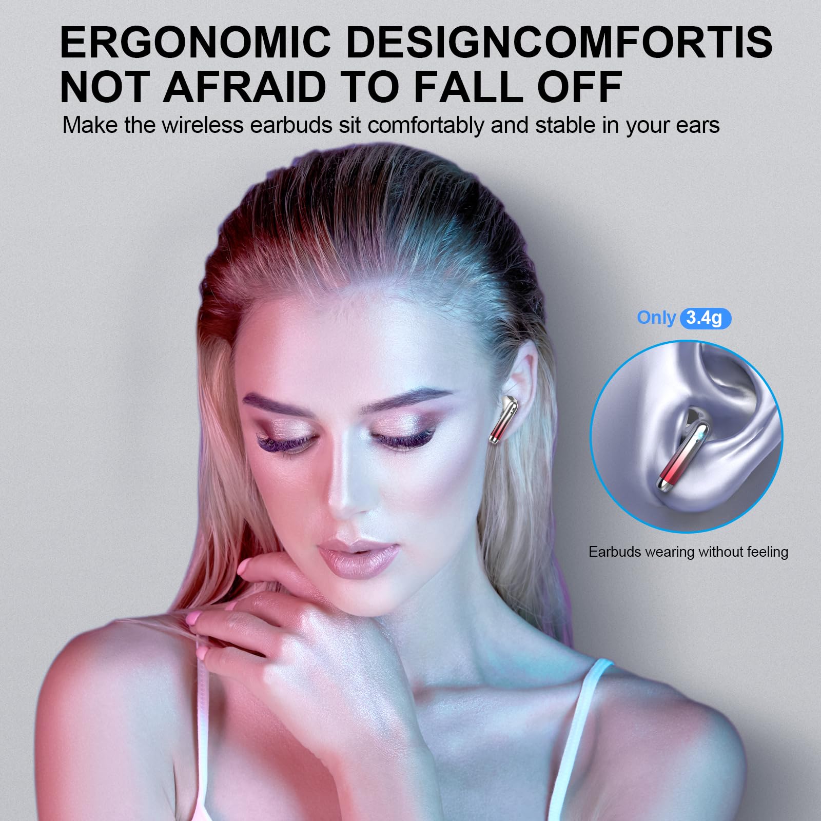 Cuffie Bluetooth, Auricolari Bluetooth 5.4 Incorporato Driver da 14.2mm, Cuffie Wireless con Bassi Icmmersivi, IP7 Impermeabili Cuffiette Bluetooth, 40H Cuffie Senza Fili con Display LED