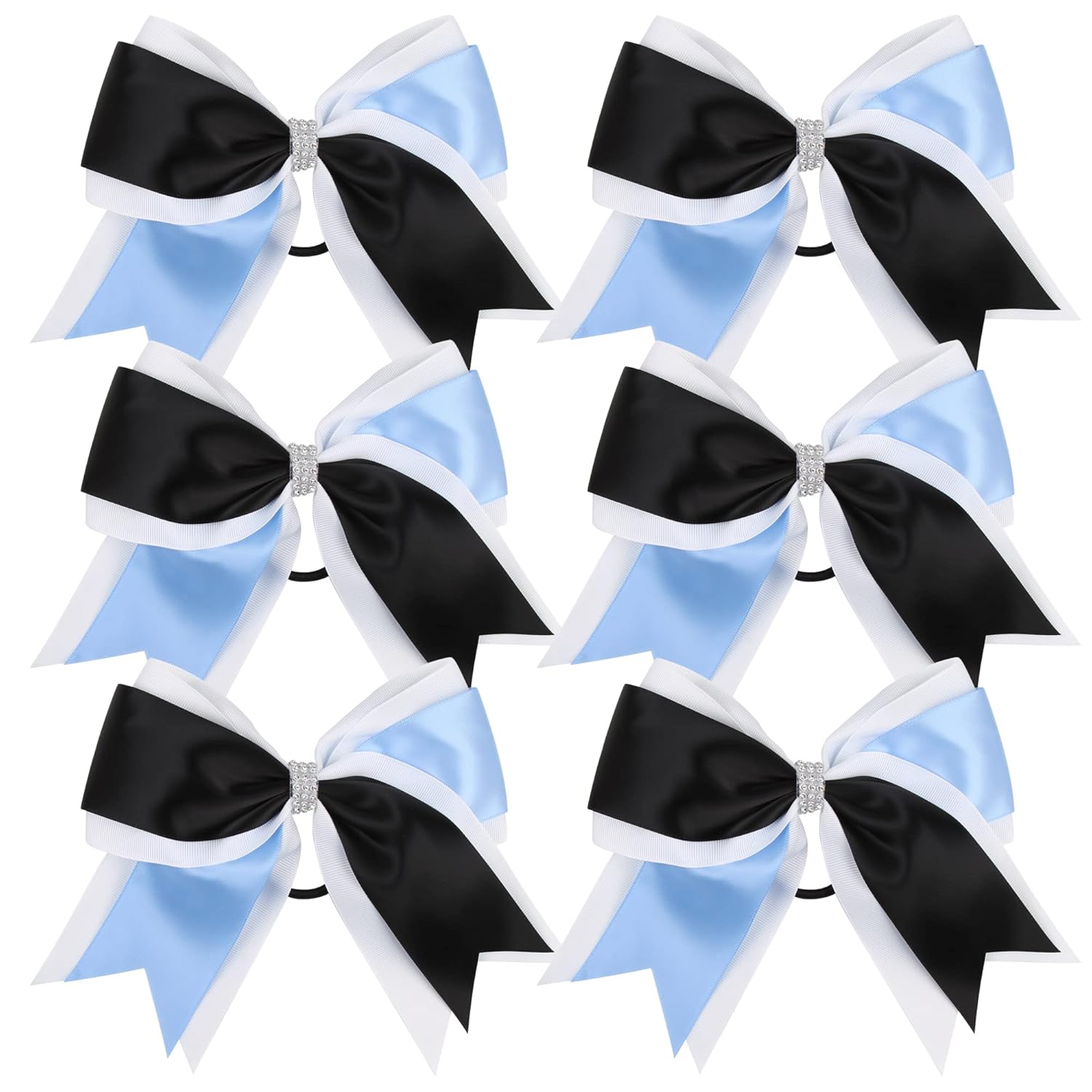 Cheerleader Bows 8 Inch 3 Colors 2 Layers 6 Pcs Jumbo Ponytail Holder Cheerleading Bows for High School College Hair Elastic Hair Tie (Columbia Blue/Royal Blue)
