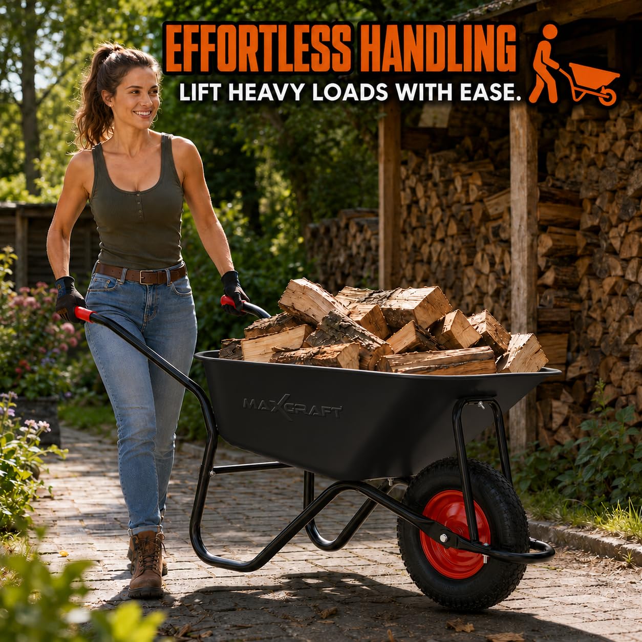 Brouette de Chantier 250 kg 100 L Chariot Transport Jardin Pneus avec Chambre à Air Poignée en Caoutchouc Dur - Noir/Rouge - Black Edition