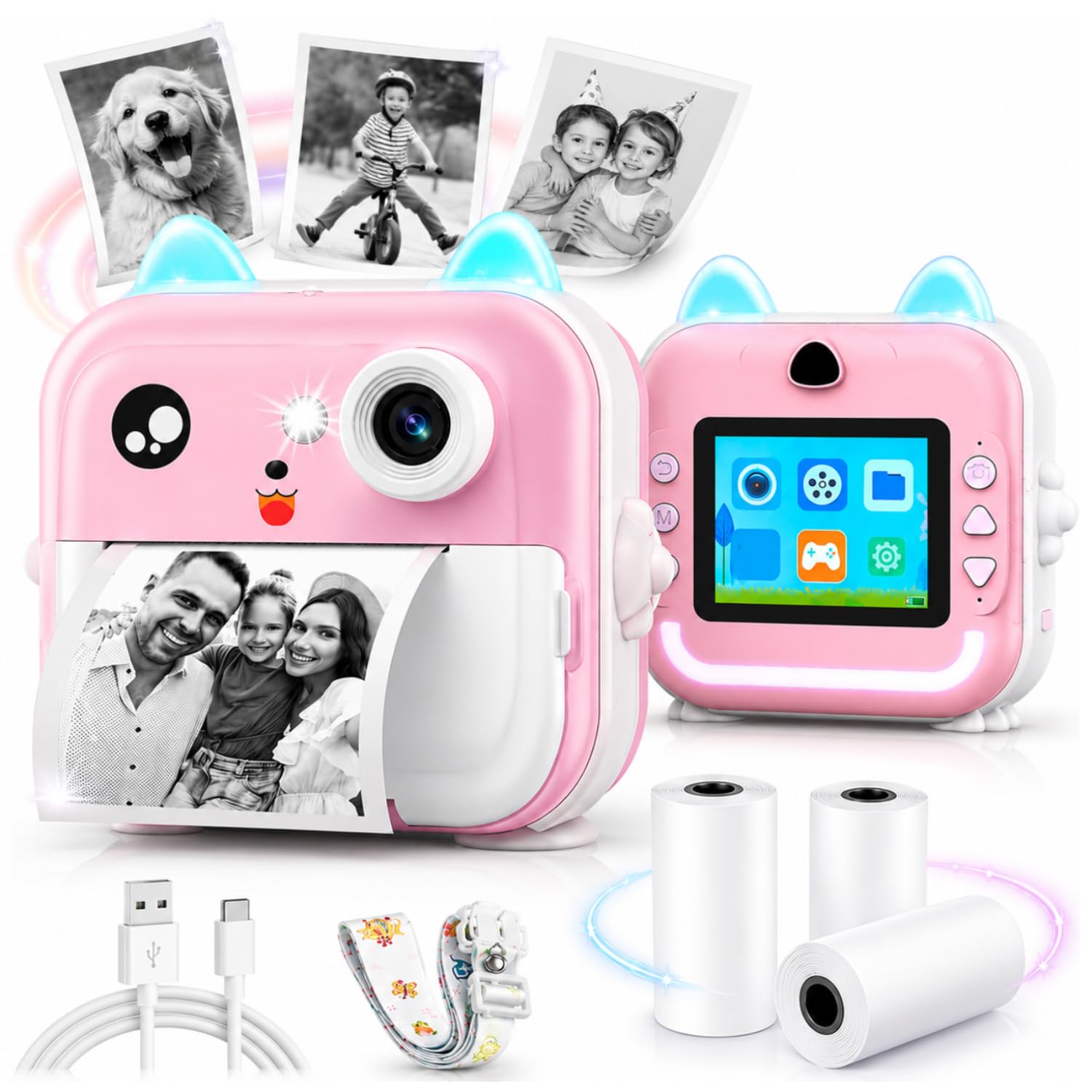 CADDLE & TOES Instant Print Camera for Kids - 1080P HD, 48MP, Bluetooth, Free App, 3 Rolls Print Paper, Stickers, Fun Filters, Gift for Kids (Pink)-picture-13
