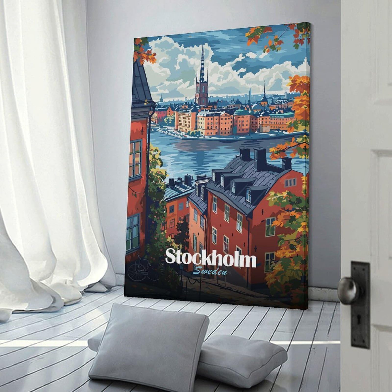 Junmoney Decorative Wall Artwork Stockholm Cityscape, 20x30inch(50x75cm), for Calm Bedrooms, Home Corners Or Flats, An Easy Wall Refresh for Bedrooms