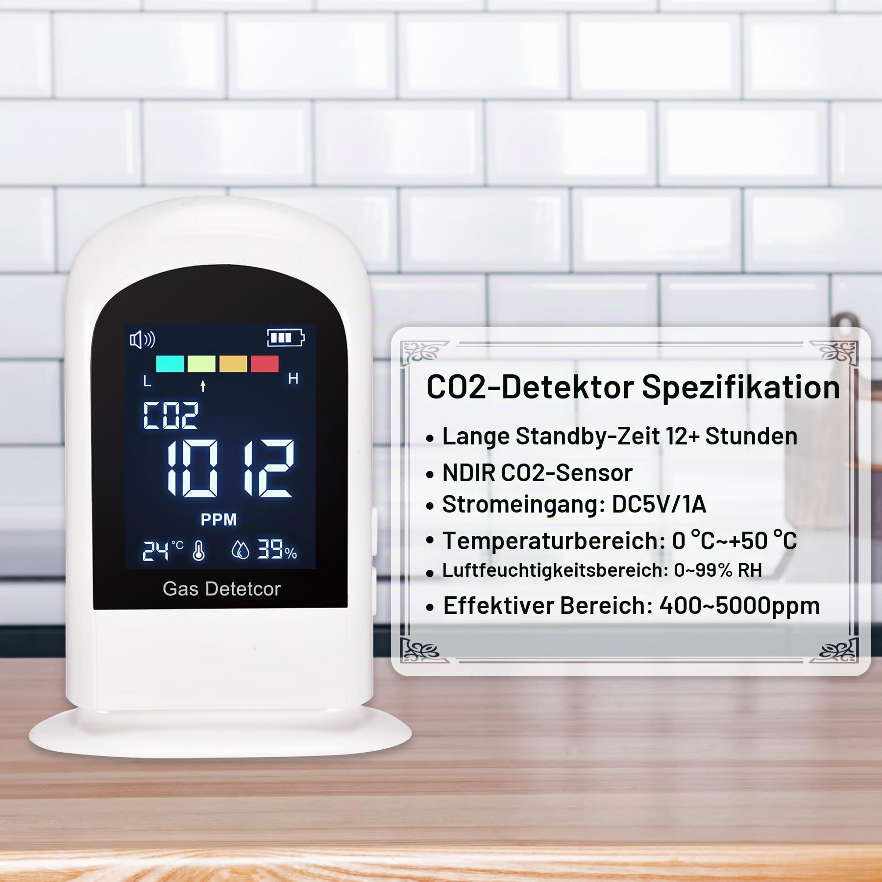 CO2 Messgerät mit akustischem Alarm, iMeistek Upgrade CO2 Melder mit NDIR Sensor 400-5000PPM, Kohlendioxid Melder-Messgerät, Temperatur, Luftfeuchtigkeit, wiederaufladbare Batterie betrieben