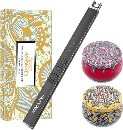 RAYONNER Encendedor con velas perfumadas, encendedor eléctrico con USB, juego de regalo (1 unidad, negro)