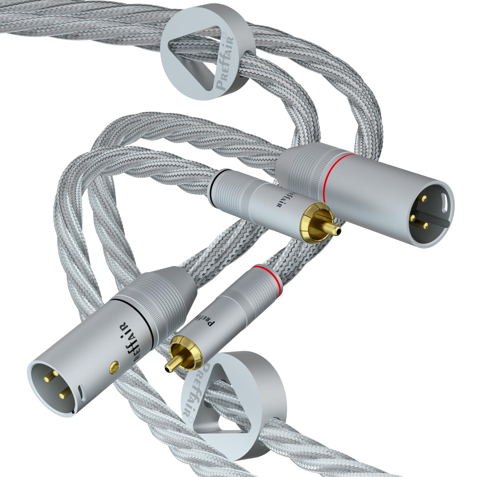Preffair 1 par/2 cables XLR macho a RCA macho chapados en plata con enchufe chapado en oro, cable de conexión estéreo HiFi para decorador, mezclador, tocadiscos, AMP, DAC (X463-XR1821M-R1789, 1,5 m)