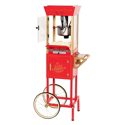 Nostalgia Popcorn Maker Machine - Professional Cart With 8 Oz Kettle Makes Up to 32 Cups - Vintage Popcorn Machine Movie Theater Style - Red