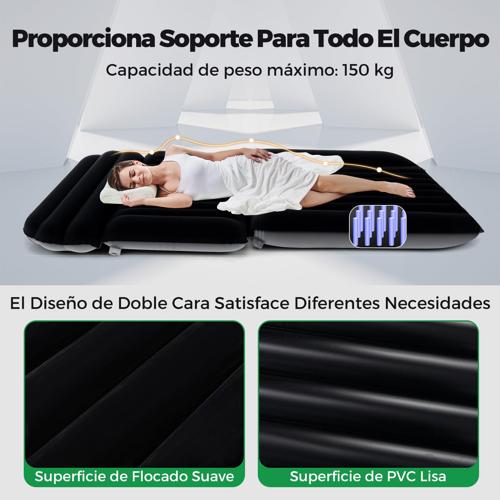 COSTWAY Colchón Hinchable 190 x 130 cm, Colchón de Aire para Camping en Coche, Cama de Aire con Bomba de Aire, Doble Cara de Flocado y Bolsa de Transporte para Camiones (Negro)