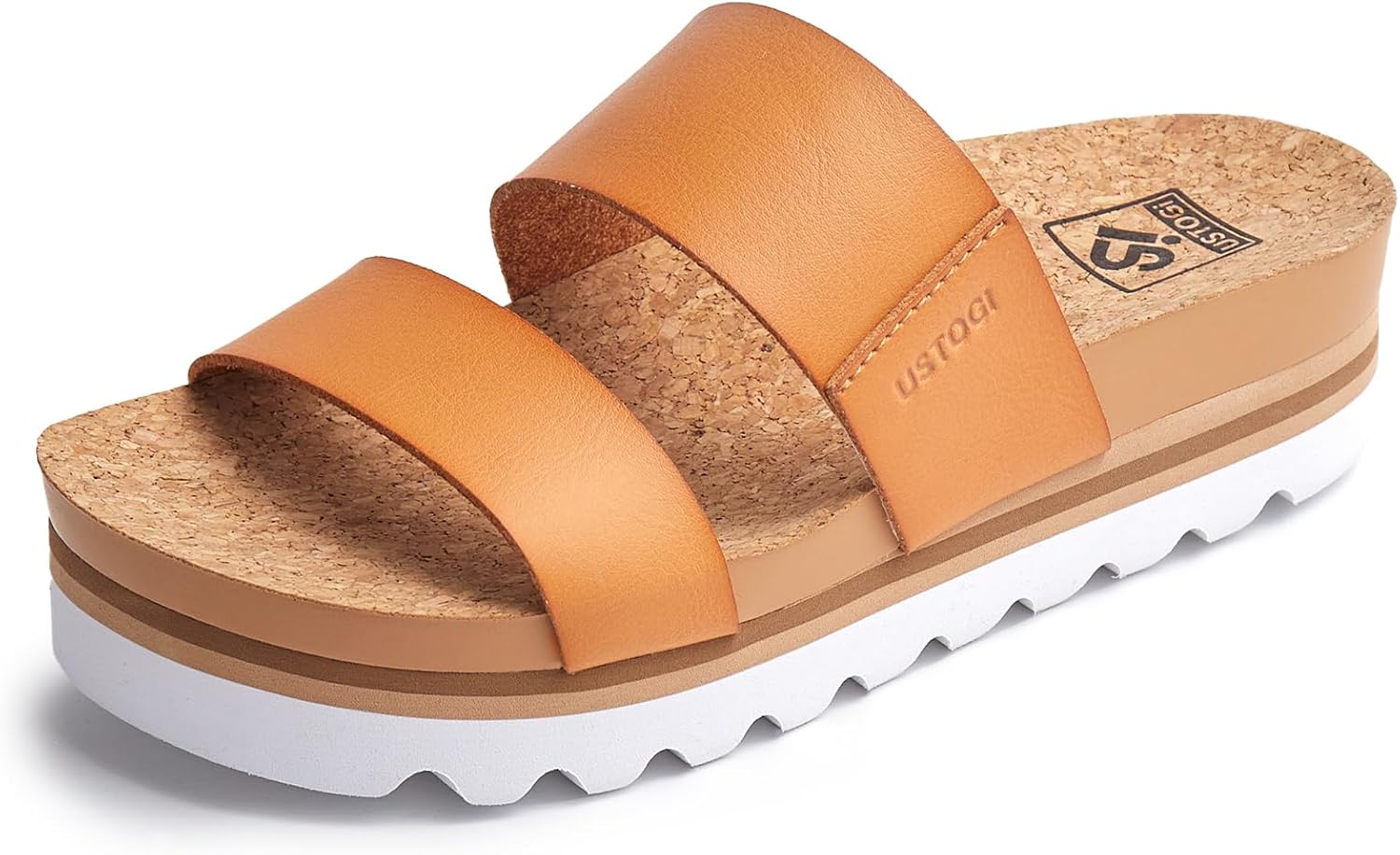 Flatform Platform Sandals Women Arch Support Beach Slides Orthotic Summer Causal Cork Footbed Adjustable Lightweight Thick Sole Comfortable Fashion Slip on Cushion Cute 2 Strap