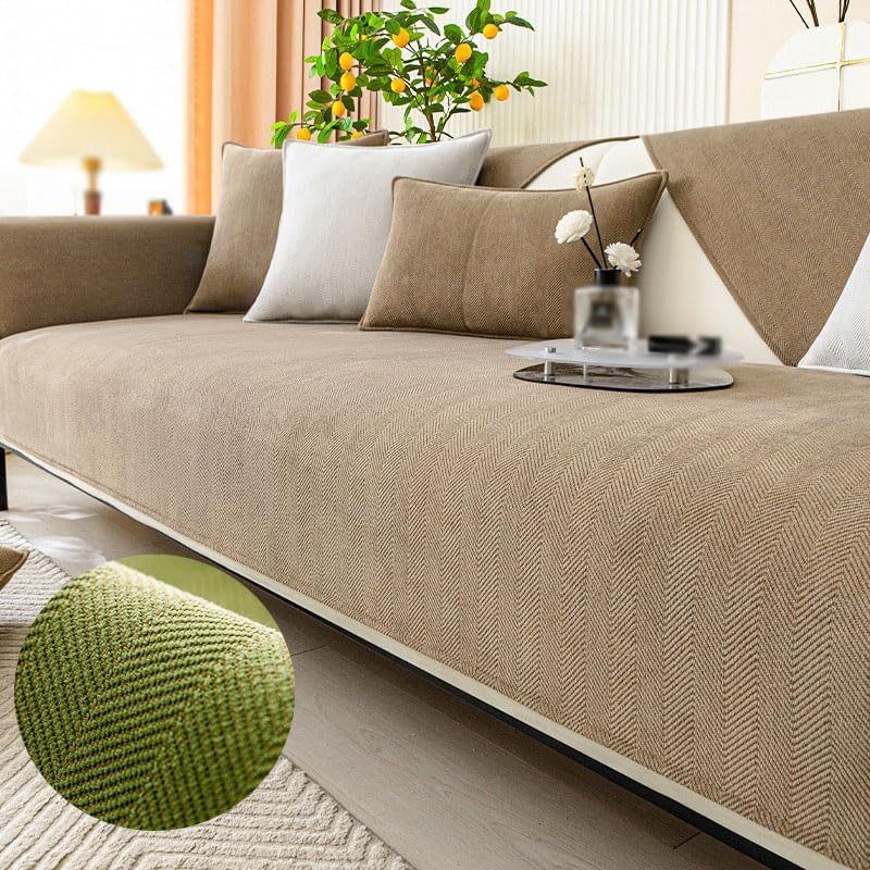 Funda protectora para muebles de tela de felpilla de espiga divertida, divertida funda de sofá de tela de chenilla de espiga mullida (café con