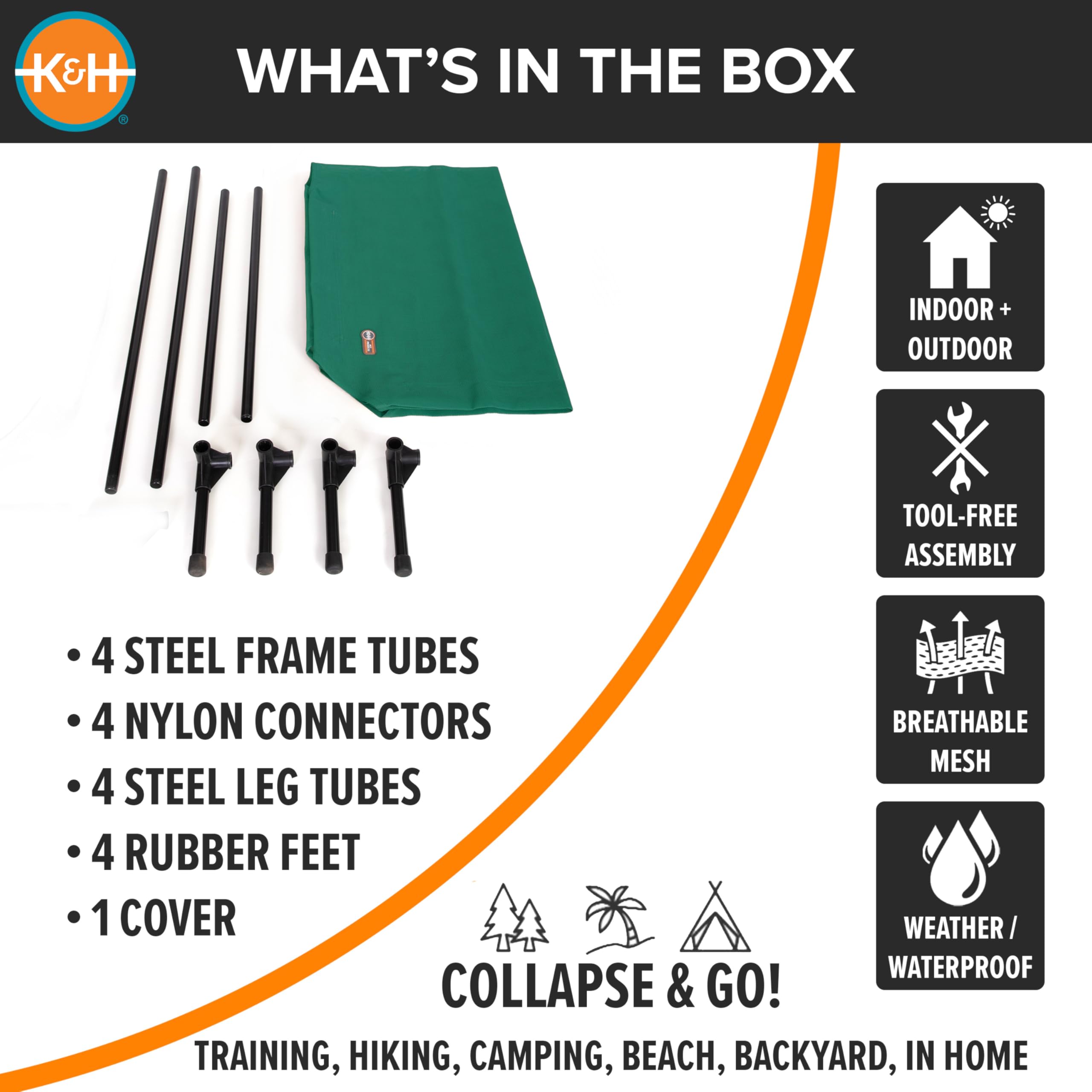 K&H Pet Products Cama Elevada para Perros al Aire Libre - Enfriamiento con Malla Transpirable Lavable para Perros Medianos, Portátil de Plataforma para Mascotas