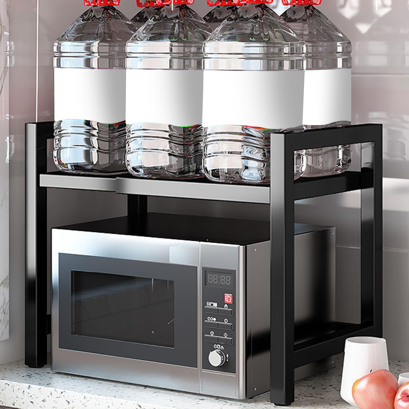 Etagere Micro Onde Extensible Support Micro Onde étagère Micro Onde Résistante à la Chaleur Forte capacité de Charge Réglable avec 6 Crochets (Noir)