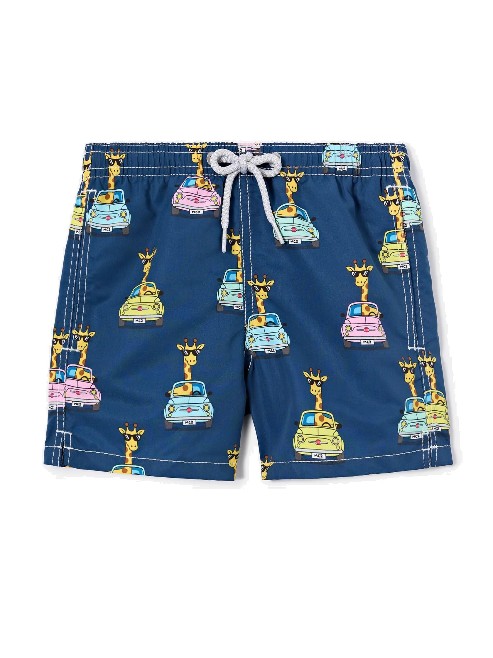 Saint Barth MC2 Costume Boxer Mare Jean Blu Stampa Giraffe in Auto