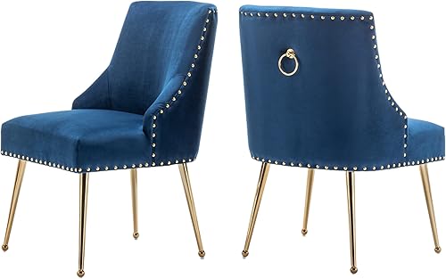 SEYNAR Juego de 2 sillas decorativas de terciopelo, sillas tapizadas de tela para cocina, comedor con patas doradas pulidas, modernas sillas de