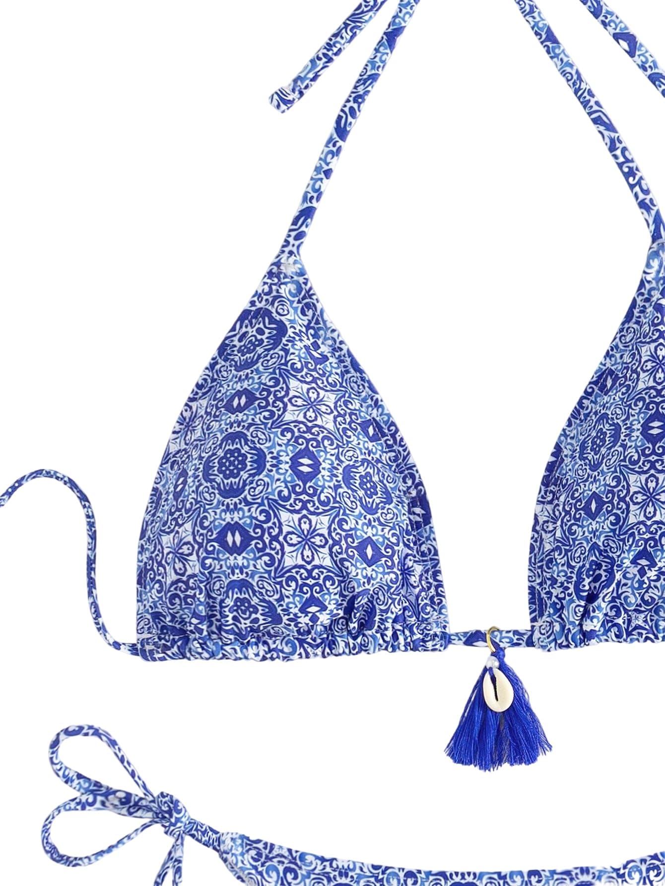 GORGLITTER Bikini da donna a triangolo a vita alta, con fiori, stile boho, in due pezzi, costume da bagno con decorazione