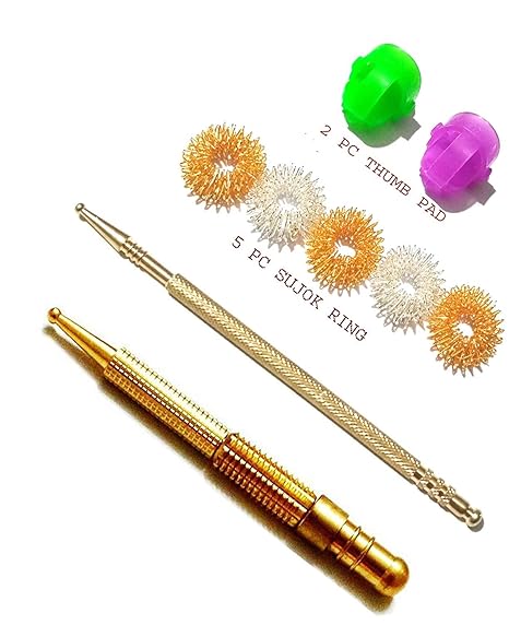 R A Products Sujok Acupressure Jimmy(2 Pc) + 5 Pc Sujok Ring+ 2 Pc Thumb Pad