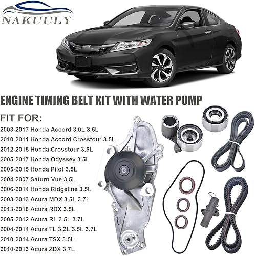Miniatura 2 de Nakuuly Kit de correa de distribución con bomba de agua compatible con Honda Accord Crosstour Odyssey Pilot Ridgeline MDX RDX RL TL TSX ZDX Saturn