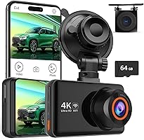 Dash Cam Front and Rear, 4K Dash Camera for Cars Built-in WiFi and Free 64GB TF Card 3" LCD Dual Dashboard Camera...