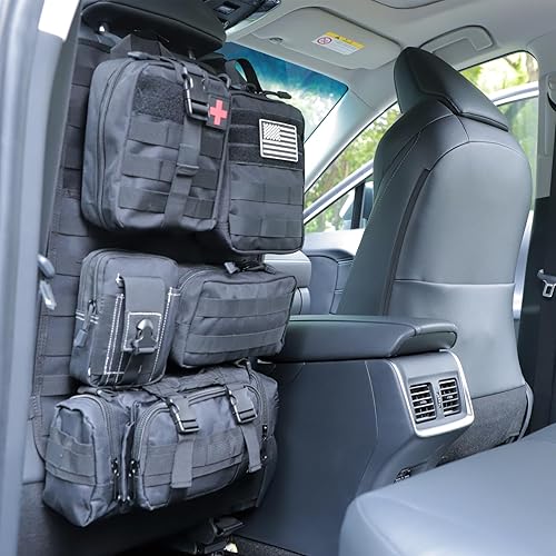 Miniatura 8 de Organizador táctico de respaldo de asiento de automóvil y fundas de asiento de camión de almacenamiento con un panel de vehículo Molle y 5 bolsas