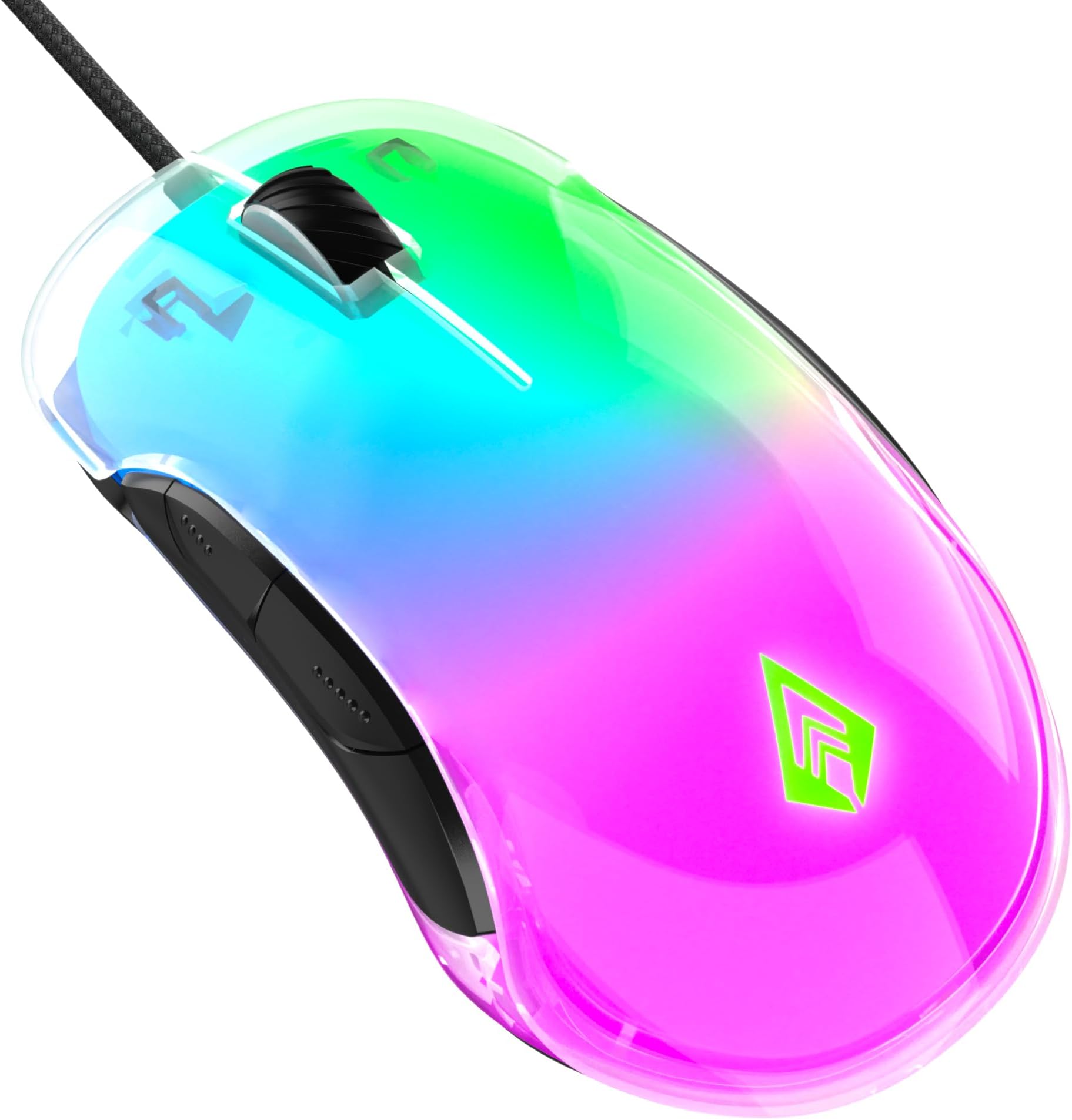 Archer Tech Lab Recurve 400 Transparent Wired Gaming Mouse with Adjustable 12000 DPI and 8 Buttons, 6 Mode Breathing RGB, Gaming Sensor with Ergonomic Design, Compatible with PC/Mac - Transparent