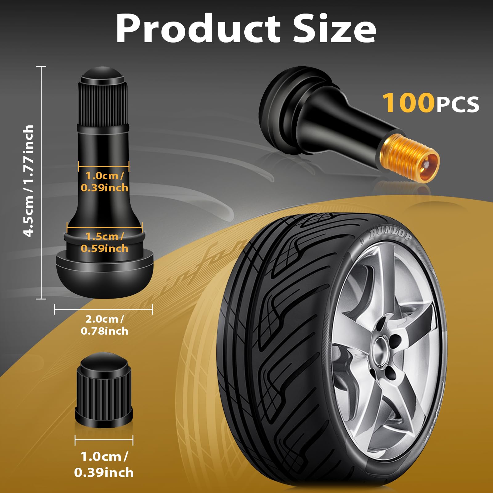 100 TR413 Piezas Válvulas de Goma, Valvulas para neumaticos,Válvula neumáticos Negro, válvula de Goma, válvulas de Goma para Llantas, Tapas para válvulas Goma,para Coches,Motos