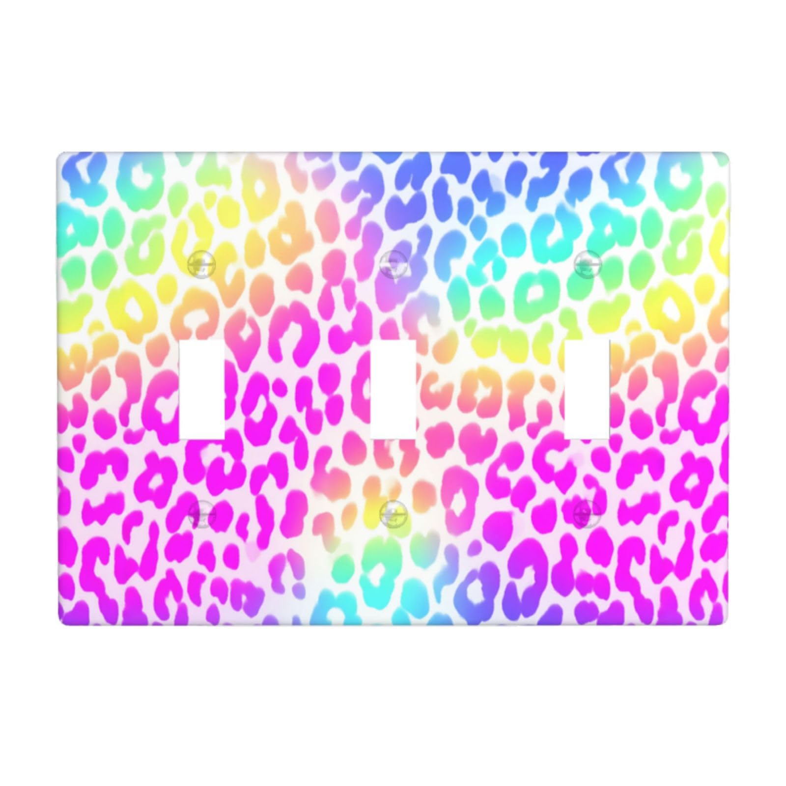 Rainbow Color Leopard Spots Light Switch Covers 3 Gang Triple Toggle Wall Plate Switchplate Electrical Faceplate for Bathroom Kitchen Bedroom Decor
