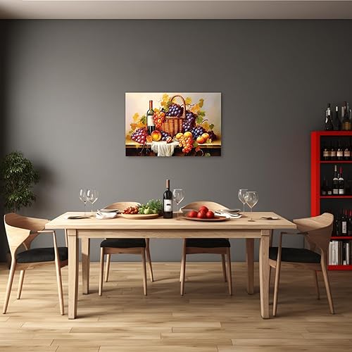 Miniatura 3 de ZXHYWYM Arte de pared para cocina, uvas y vino, impresiones en lienzo de frutas frescas para cocina, restaurante, comedor, decoración enmarcada (3,