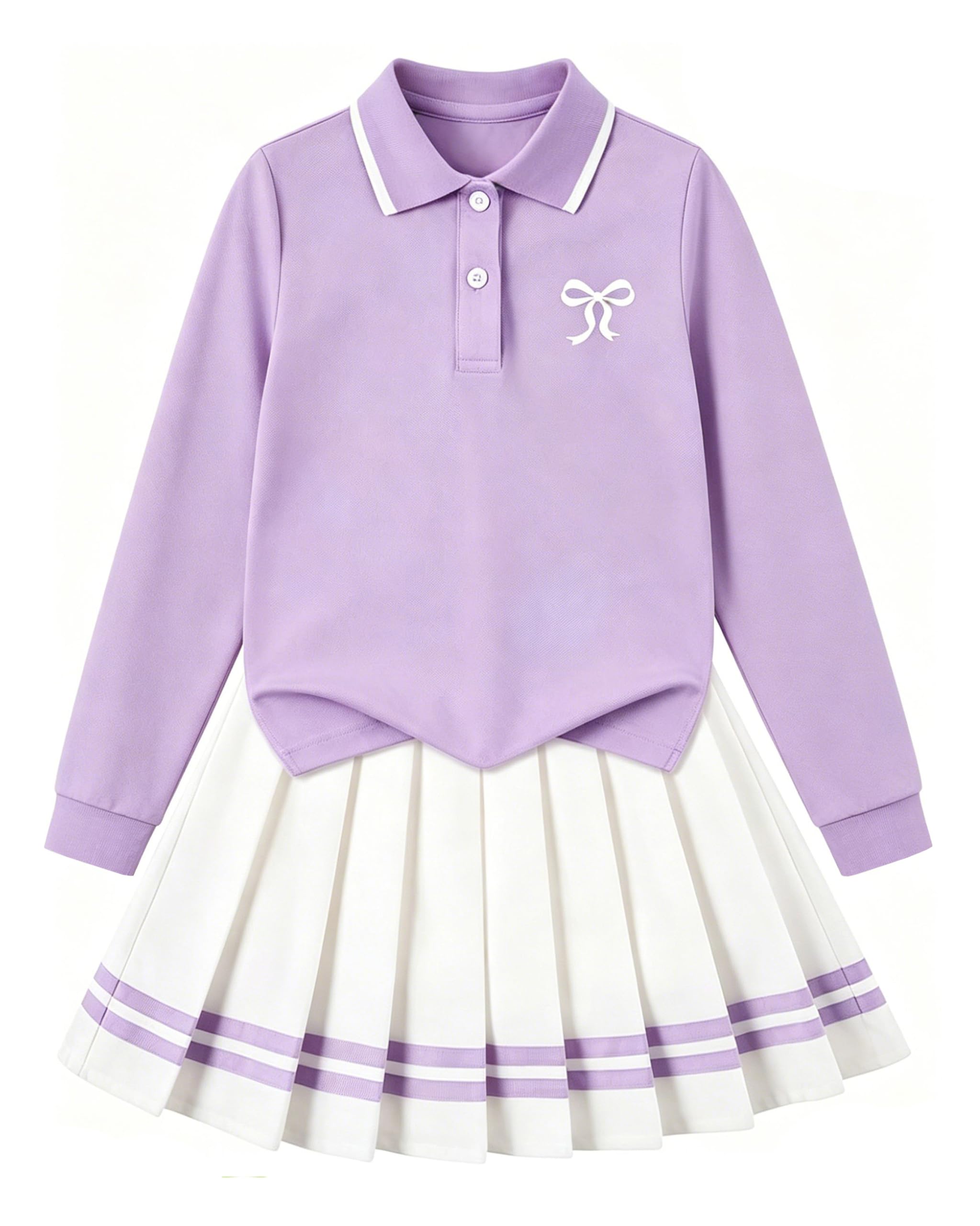 Betusline Girls Skirt Set Long Sleeve Polo &amp; Pleated Skirt, 4-14Y