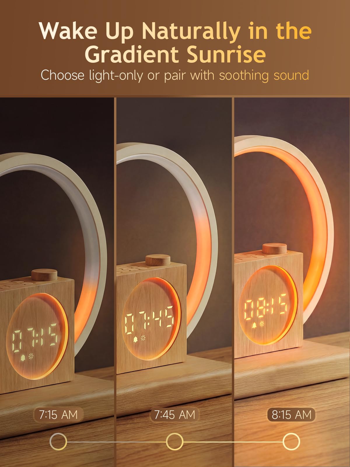 Lichtwecker, Tageslichtwecker mit 360° Berührungsring, Sonnenaufgang Sonnenuntergang Simulation, 12 Farbmodi, 30 Naturgeräusche, Dimmbares Display, Sleep Timer, Snooze, Nachttischlampen, Deko Geschenk