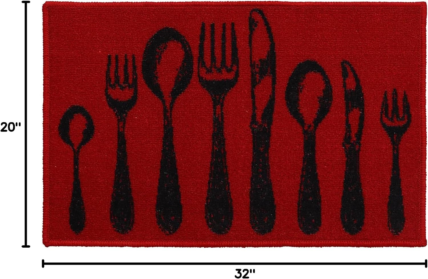 EVIDECO French Home Goods Red Wool-Effect Kitchen Mat with Chic Cutlery Print 32 x 20 Inches
