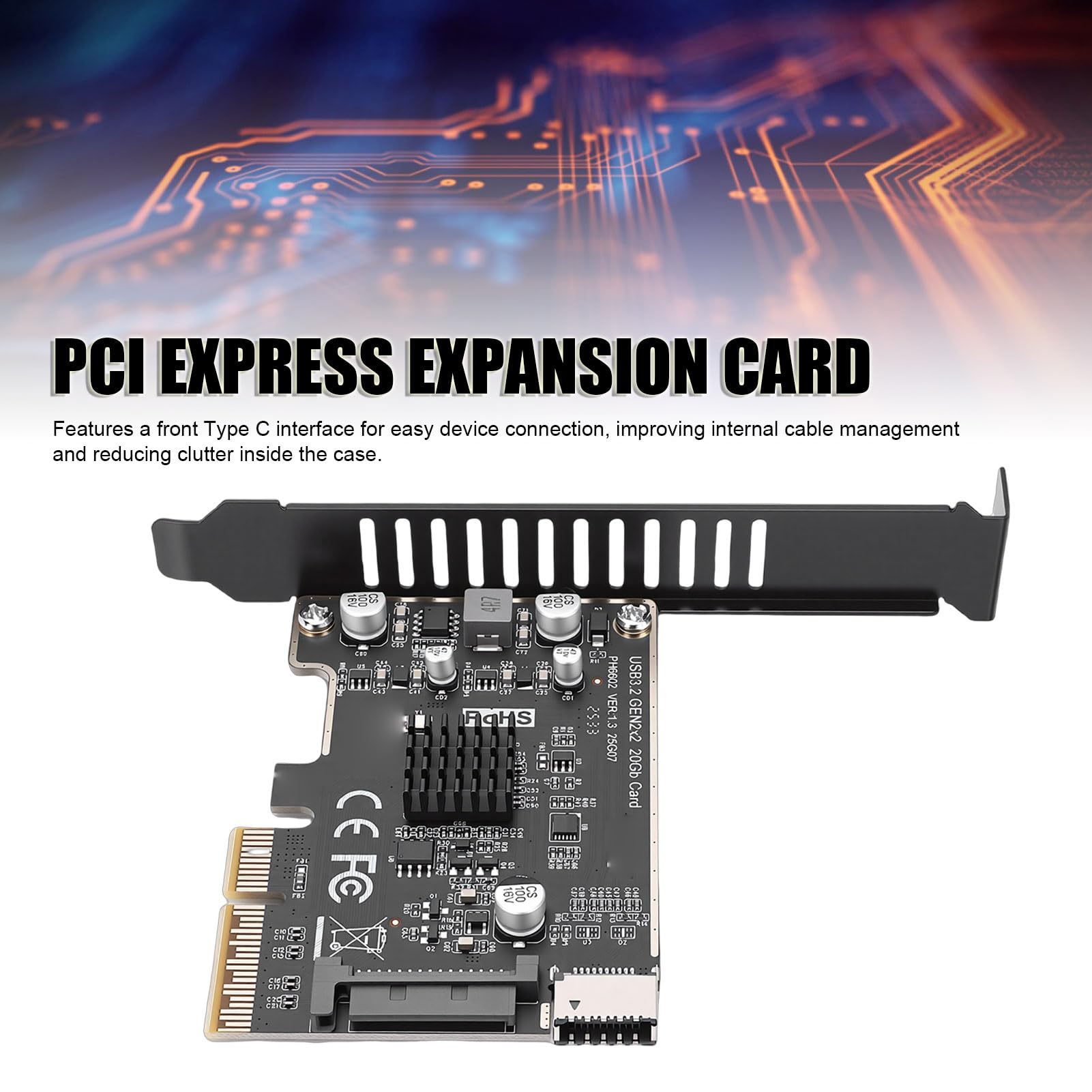 Karta PCIe USB C, Typ E, Przedni Typ C, 20 Gb/s, PCIe na USB 3.0, 15-pinowa Karta rozszerzeń SATA, Adapter Złącza PCI Express na Panelu Przednim do Komputera Stacjonarnego PCI E
