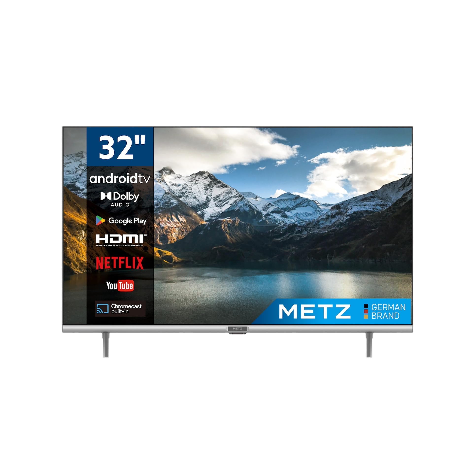 Metz Smart TV, Serie MTC6110, 32" (81 cm), HD LED, Wi-Fi, Android TV, HDMI,ARC, USB, Slot CI+, Dolby Digital, DVB-C/T2/S2, Schermo senza bordi, Nero