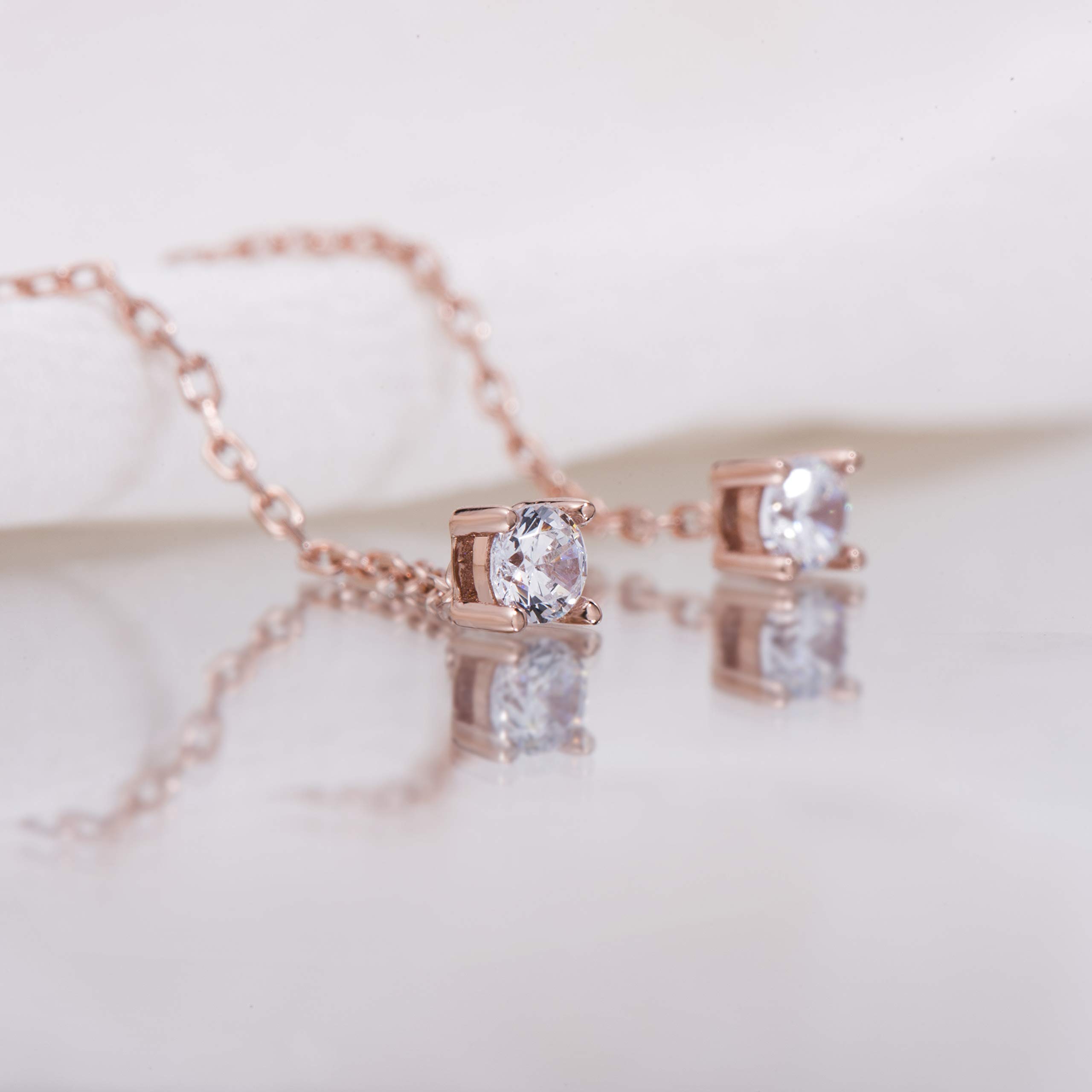 S.Leaf Trendige CZ-Gold-Einfädlerohrringe, baumelnd, Kette, Doppel-Piercing, Durchzieh-Design für Frauen