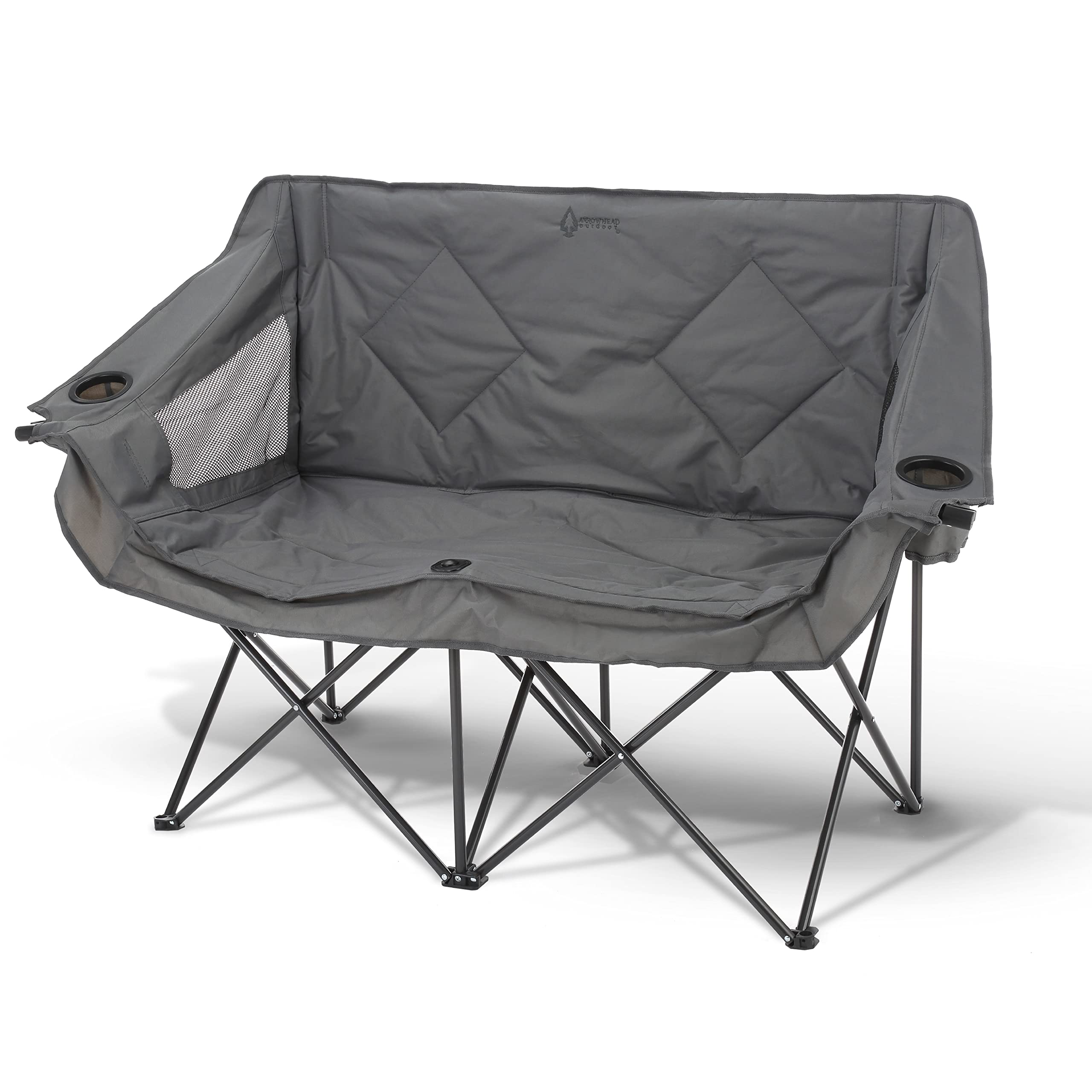 Photo 1 of ARROWHEAD OUTDOOR Portable Folding Double Duo Camping Chair Loveseat w/ 2 Cup & Wine Glass Holder, Heavy-Duty Carrying Bag, Padded Seats & Armrests, Supports up to 500lbs, USA-Based Support Grey