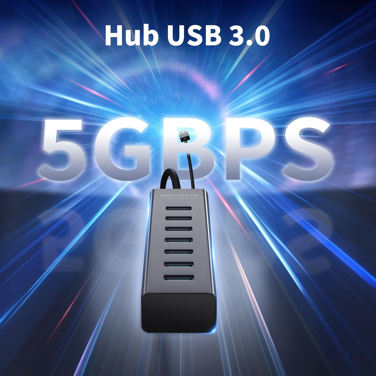 7 Puertos Hub USB 3.0 con 120cm Cable para PC Computadora, Aluminio USB Hub Adaptador multipuerto con USB 3.0 5Gbps, 5V 3A USB-C Alimentado para PC, Laptop, MacBook, Mouse, Teclado, U-Disk etc.