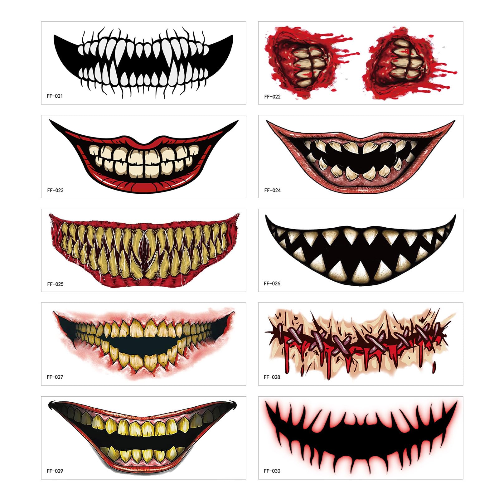 Reitinge Unisex Infant 10Pcs 10 Pieces Horror Realistic Fake Big Mouths Waterproof Temporary Tattooed Sticker Halloween Masquerade Prank Makeup Props