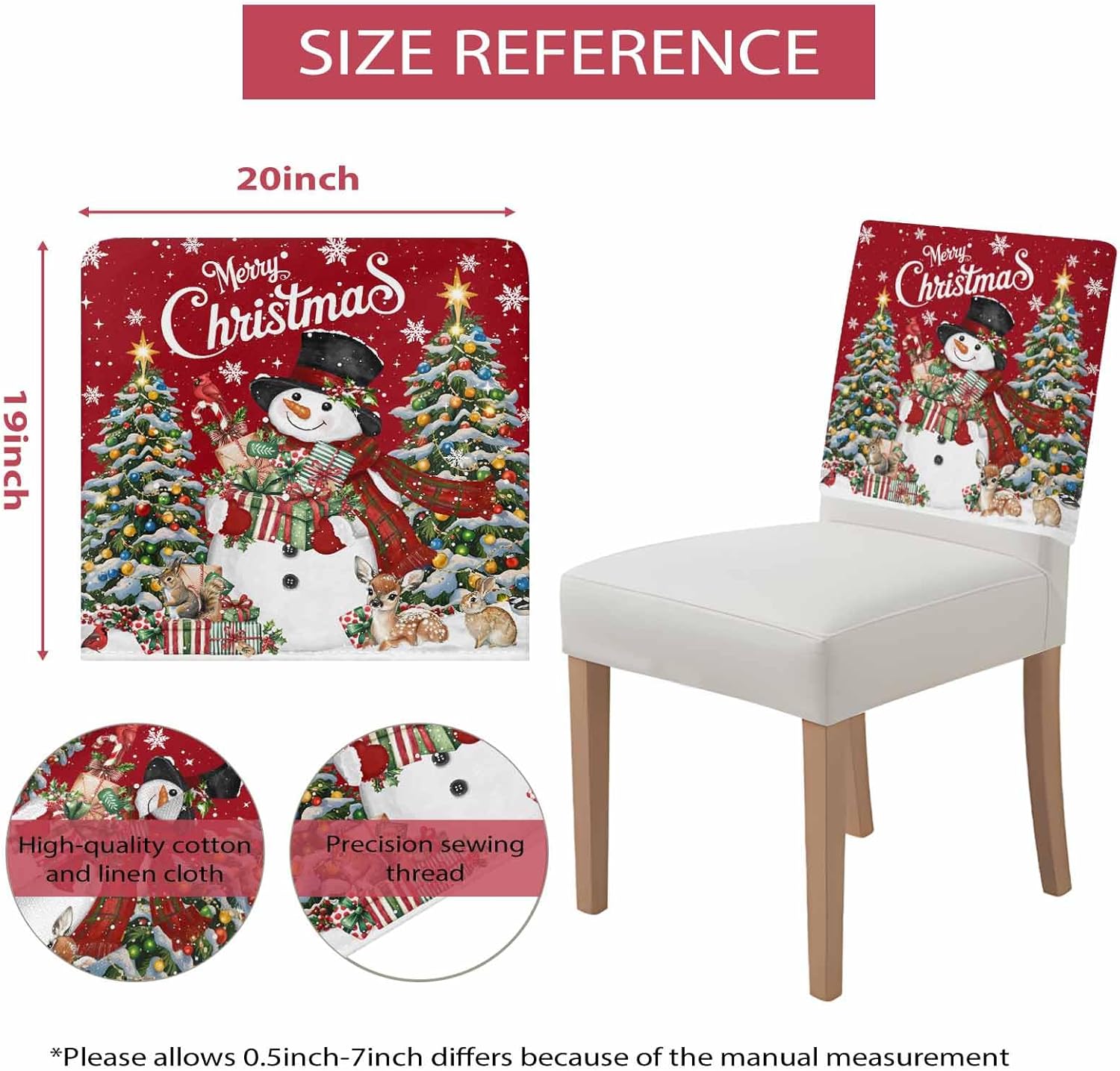 Red Christmas Snowman 4 Packs Dining Chair Back Cover, Xmas Tree Snowflake Botanical Decorative Kitchen Dinner Chair Seat Covers Chair Slip Covers, Slipcovers Protect for Dinning Room